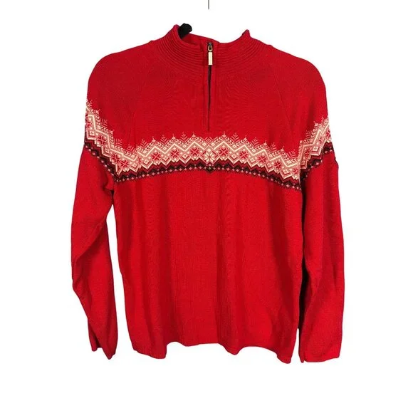 Dale of Norway Classic Pullover Sweater Women's XL 1/4 zip Red White Black - Picture 14 of 14